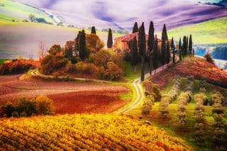 Golden Sunrise over Tuscan Farmhouse