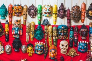Colorful Carved Wooden Masks of Kathmandu