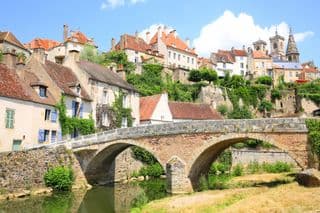 Ancient Stone Bridge Over River in Semur-en-Auxois