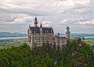 Neuschwanstein Castle atop the Bavarian Alps
