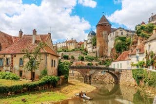 Ancient Stone Bridge Over River in Semur-en-Auxois