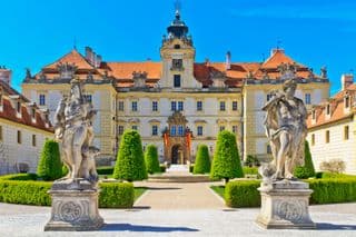 Statues Flanking the Baroque Castle of Valtice in Czech Republic