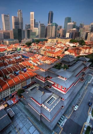 Traditional Chinese Architecture amidst Modern Skyscrapers