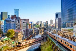 Train Passing Through Ochanomizu District in Tokyo