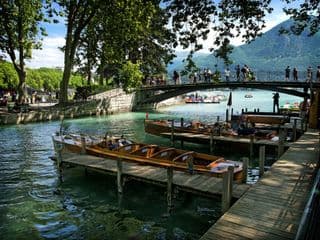 Wooden Boats Docked at Annecy Lakefront