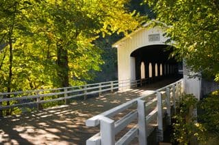 Sunlit Goodpasture Covered Bridge in Autumn