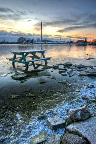 Sunset Reflection on Frozen Lake