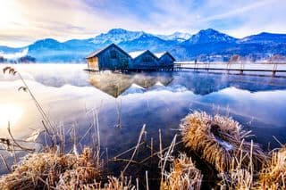 Winter Boathouses at Kochel Lake, Bavaria