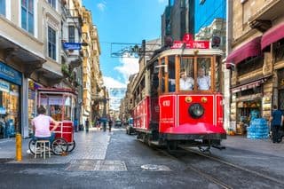 Istanbul's Iconic Red Tramway in Action