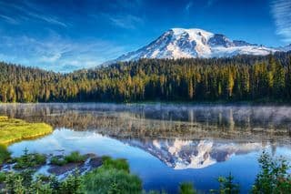 Reflection of Mt. Rainier in the Tranquil Waters of Reflection Lake