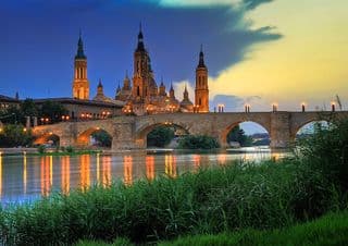 Sunset over the Basilica of Our Lady of the Pillar in Zaragoza
