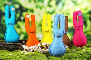 Colorful Felt Bunnies in the Meadow