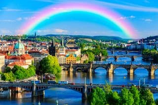 Rainbow over the Charles Bridge in Prague