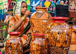Traditional Indian Pottery Painting at the State Handicrafts Expo in Kolkata