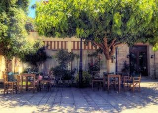Shaded Tables in Marketplace of Anougia, Crete