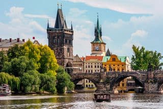 Charles Bridge Tower and Vltava River Scenery