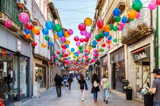 Colorful Balloons Over Braga's Historical Center
