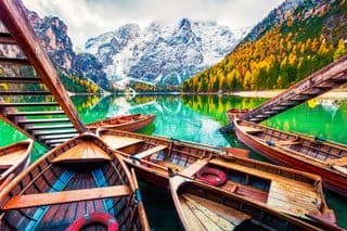 Wooden Boats at Lake Braies, Dolomite Mountains