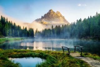 Landscape of Antorno Lake in the Dolomites, Italy