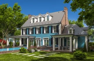 Elegant Blue Colonial Home with Outdoor Oasis