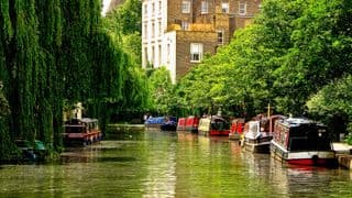 Narrow Boats Docked Along Regent's Canal in London