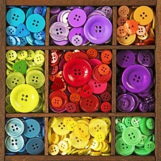 Rainbow of Buttons in Wooden Box
