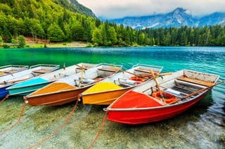 Colorful Rowboats at Lake Fusine