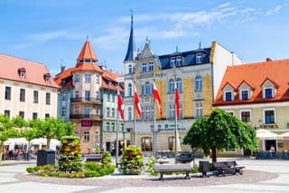 Polish Town Square Basks in Summer Sunlight
