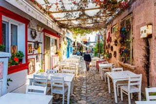 Narrow Alley Cafe in Ayvalık, Turkey