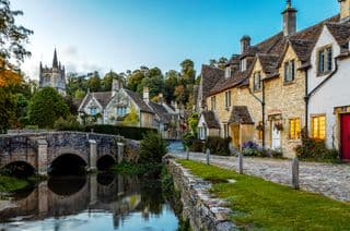 Stone Bridges Reflect in River at Castle Combe, UK