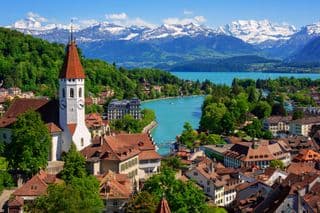 Thun Town Overlooking Lake Thun in Bernese Highlands, Switzerland