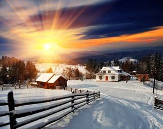 Winter Sunset in the Ukrainian Carpathians