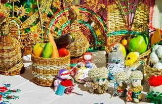 Colorful Basketry and Handcrafted Dolls