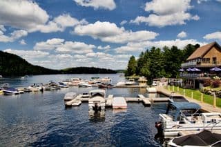 Boats Docked at Lake North of Montreal, Canada
