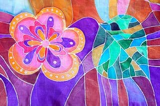 Vibrant Hand-Painted Silk Batik Flower Design