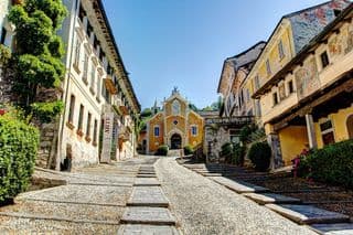 Cobblestone Street in Orta San Giulio, Piedmont, Italy
