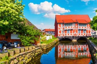 Traditional Half-Timbered House in Wismar, Germany