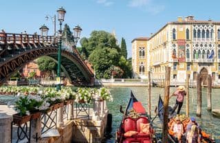 Gondolas Docked at the Academy Bridge in Venice