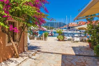 Vibrant Bougainvillea at Fiskardo Harbour