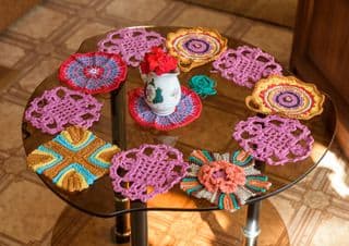Colorful Crocheted Doilies Display