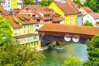 Covered Bridge in Baden Old Town, Switzerland