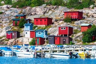 Colorful Boat Harbor in Sweden