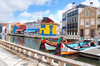 Traditional Moliceiros Moored Along the Aveiro Canals