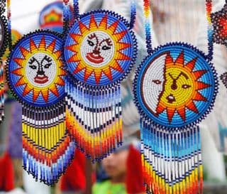 Colorful Huichol Sun and Moon Beaded Pendants