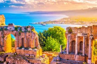 Ancient Greek Theatre Ruins at Taormina, Sicily