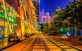 Illuminated Walkway in Kuala Lumpur City Centre at Night