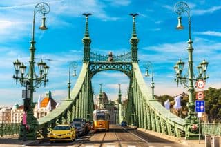 Liberty Bridge in Budapest Under Blue Skies