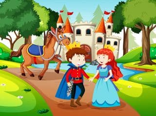 Prince and Princess in Front of Magical Castle
