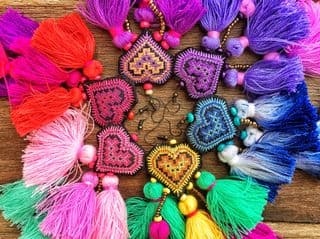 Colorful Hand-Embroidered Heart Tassels
