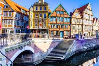 Historic Half-Timbered Buildings in Old Town of Stade, Germany